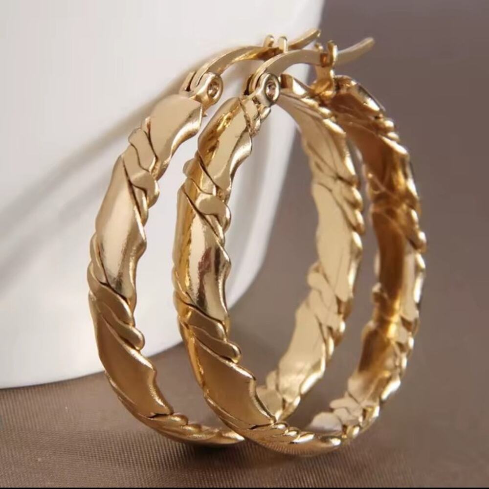 18K Gold Plated Hoop Earrings Layered Swirl Vtg Women's Fashion Birthday Gift